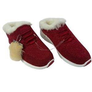 Mark Nason Red Knit Sneakers with Fur Lining
